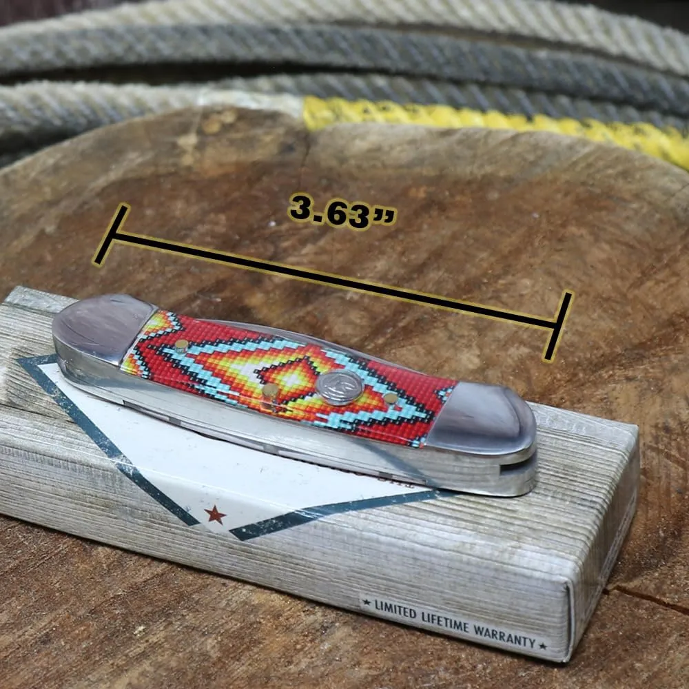WHISKEY BENT HAT CO. Traditional Canoe Folding Knife 3.63" Closed Length 440C Stainless Steel Blades (The Warrior)