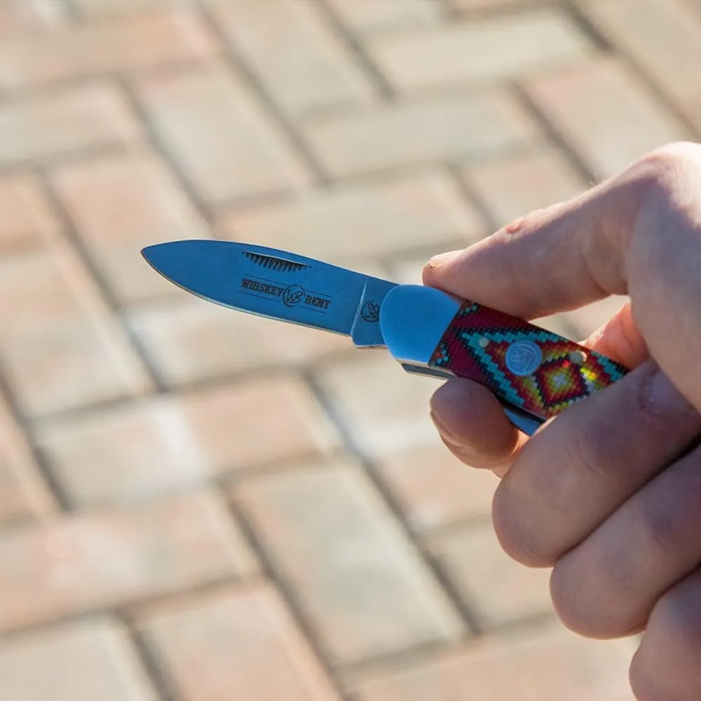 WHISKEY BENT HAT CO. Traditional Canoe Folding Knife 3.63" Closed Length 440C Stainless Steel Blades (The Warrior)