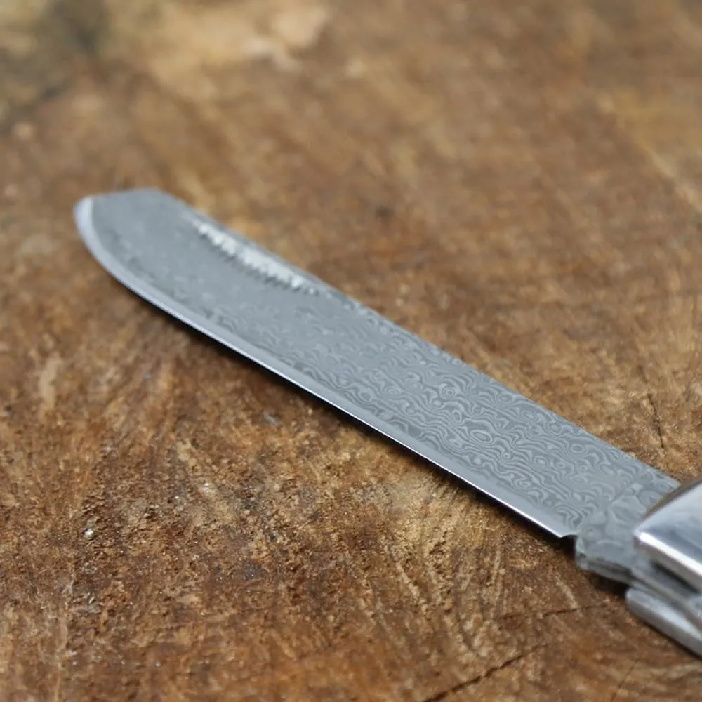 WHISKEY BENT HAT CO. Traditional Trapper Folding Pocket Knife 4.125" Closed Length 440C Stainless Steel Blades (Spring Branch - Damascus Blades)