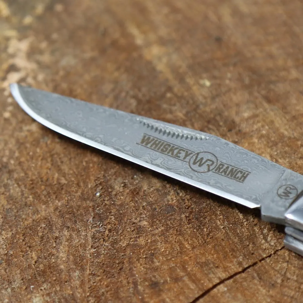 WHISKEY BENT HAT CO. Traditional Trapper Folding Pocket Knife 4.125" Closed Length 440C Stainless Steel Blades (Spring Branch - Damascus Blades)