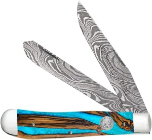 WHISKEY BENT HAT CO. Traditional Trapper Folding Pocket Knife 4.125" Closed Length 440C Stainless Steel Blades (Spring Branch - Damascus Blades)