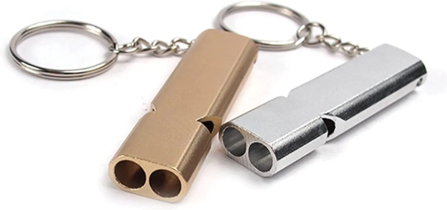 Whistle Coach Whistles Portable Aluminum Safety Whistle for Outdoor Hiking Camping Survival Emergency Keychain Multi Tool Dual-Tube Survival Whistle(Gold)