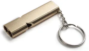 Whistle Coach Whistles Portable Aluminum Safety Whistle for Outdoor Hiking Camping Survival Emergency Keychain Multi Tool Dual-Tube Survival Whistle(Gold)