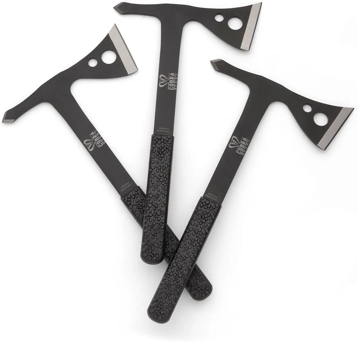 Windlass High Carbon Steel Tactical Lightweight Throwing Axe Kit with Booklet, Set of 3 Tomahawks with Sharpened Backspike, Rubber Handle and Belt Sheath