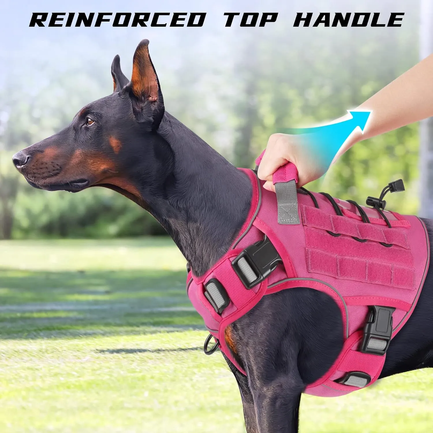 WINGOIN Pink Tactical Dog Harness Vest for Large Dogs No Pull Adjustable Reflective Military Pet Harness with Handle for Golden Retriever, Doberman Pinscher, Rottweiler, Great Dane Service Dog (XL)
