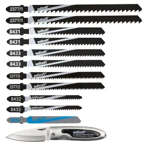 wolfcraft 2377000 Jigsaw Blade Set Plus Pocket Knife (12-Piece)