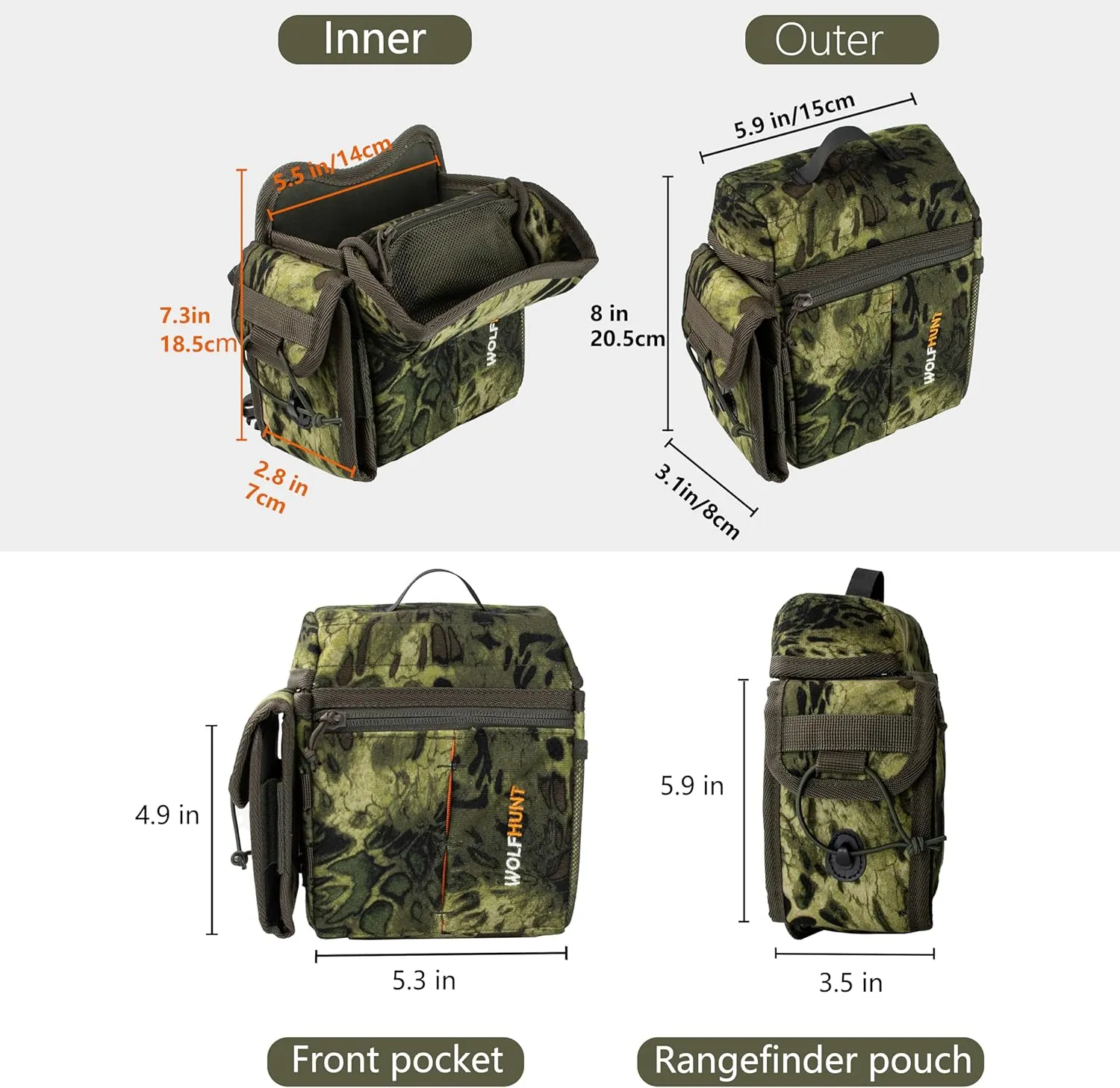 WOLFHUNT Binocular Harness Chest Pack with Rangefinder Pouch Detachable, Hunting Chest Pack Magnetic Opening, Bino Harness Bag Adjustable Strap for Hunting, Hiking, Field Observation