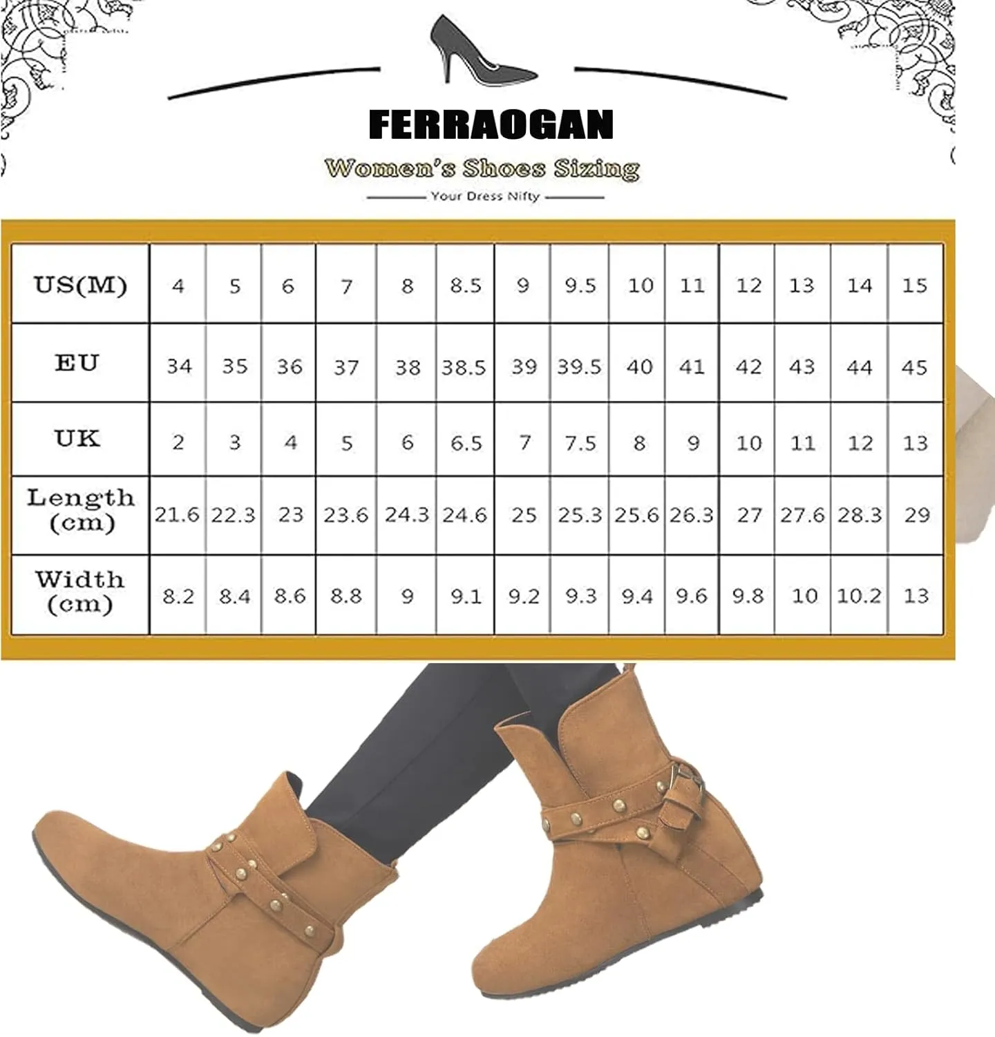 Women Hidden Heel Faux Suede Ankle Boots with Rivet belt buckle Ladies Classic Pull on Flat Wide Width Cowboys Mid Calf Slouch Western Short Boots