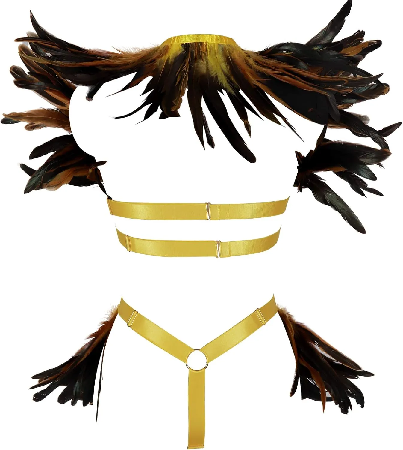 Women's Feathers Body Harness Epaulets Wings Punk Gothic Leg Garter Photography Clothing Accessories(