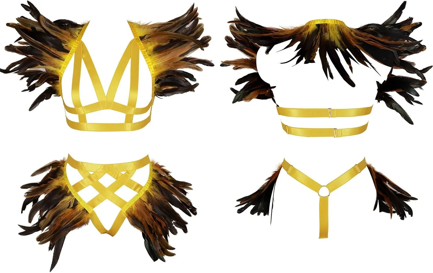 Women's Feathers Body Harness Epaulets Wings Punk Gothic Leg Garter Photography Clothing Accessories(