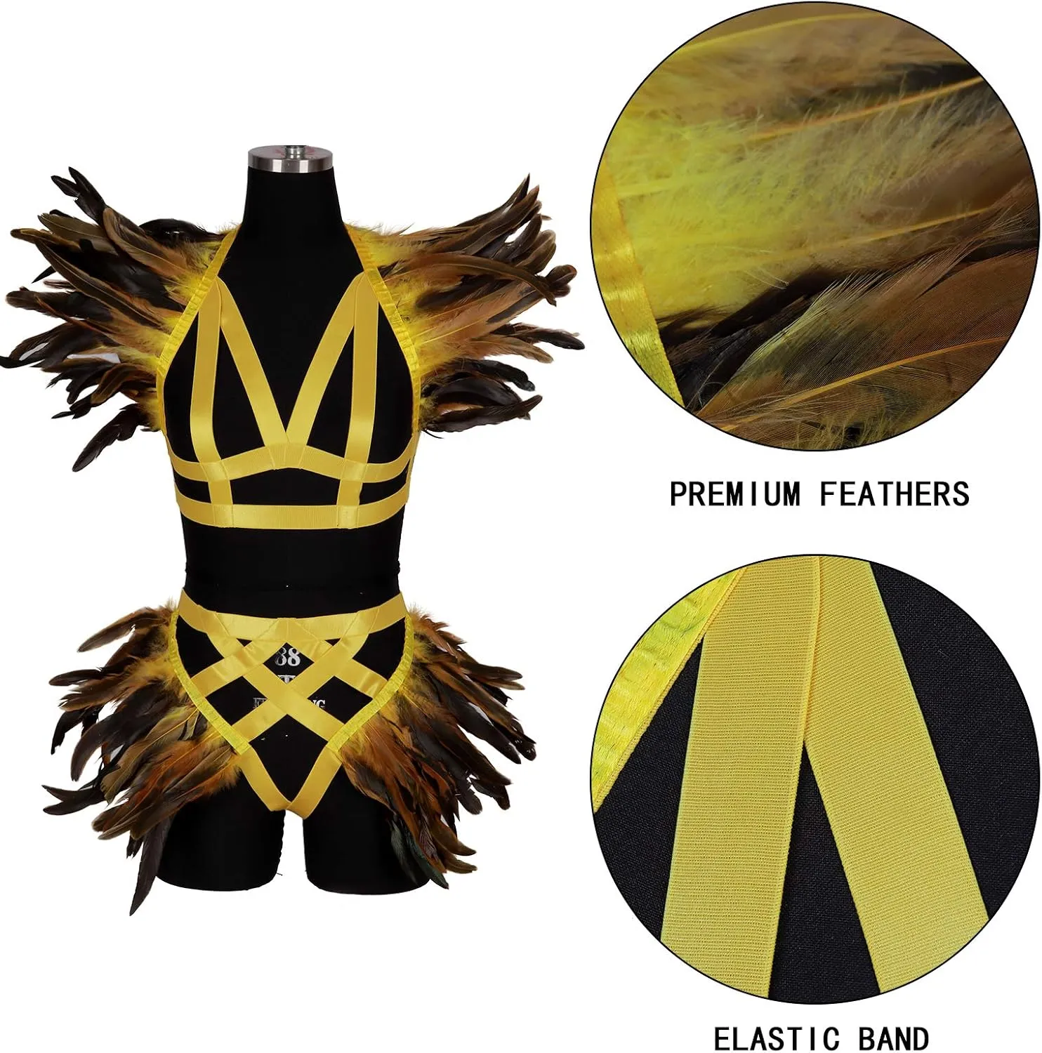 Women's Feathers Body Harness Epaulets Wings Punk Gothic Leg Garter Photography Clothing Accessories(