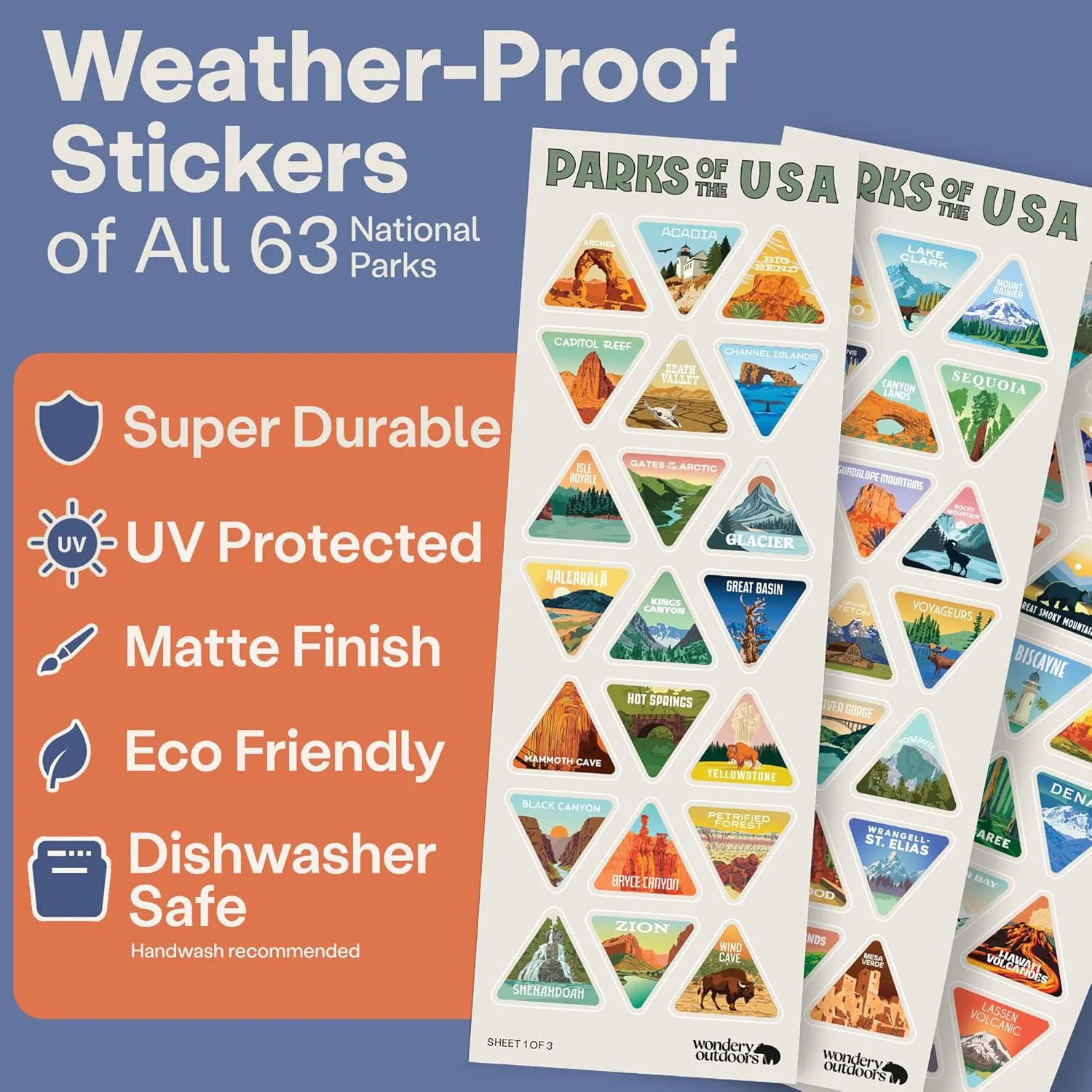 Wondery National Parks Water Bottle With 63 Waterproof Stickers of Parks (USA), 32 oz Stainless Steel Insulated & Vacuum Sealed Water Bottle for Traveling, Hiking, Camping, National Park Gifts- BLACK