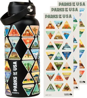 Wondery National Parks Water Bottle With 63 Waterproof Stickers of Parks (USA), 32 oz Stainless Steel Insulated & Vacuum Sealed Water Bottle for Traveling, Hiking, Camping, National Park Gifts- BLACK