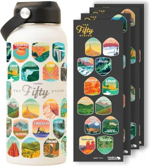 Wondery Official Fifty States Bucket List Travel Water Bottle with Waterproof Stickers and Straw | Cream 32 oz Engraved | Insulated Stainless Steel Vacuum Sealed | Leak Proof