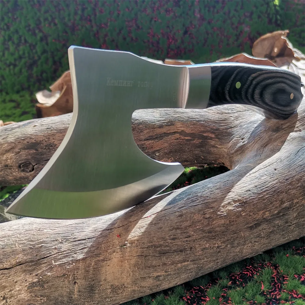 Wooden Handle Survival Axe, Stainless Steel Blade