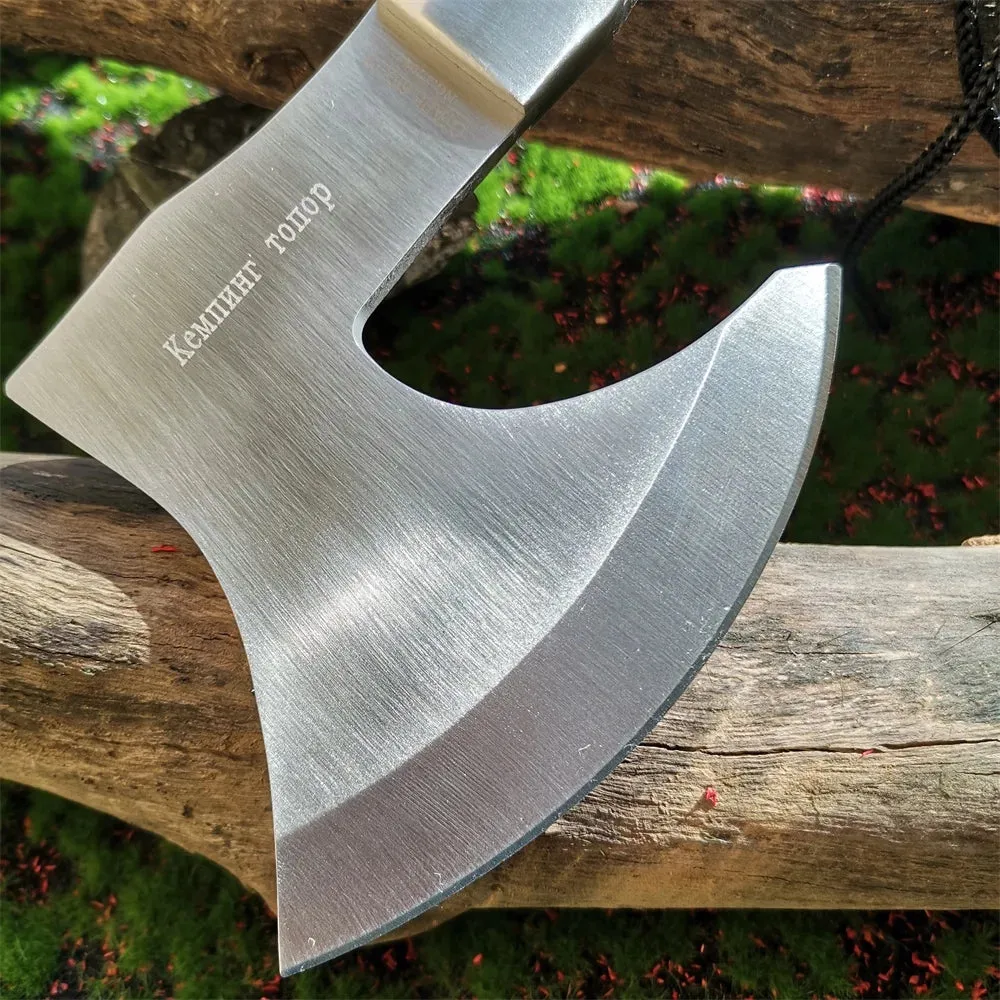 Wooden Handle Survival Axe, Stainless Steel Blade