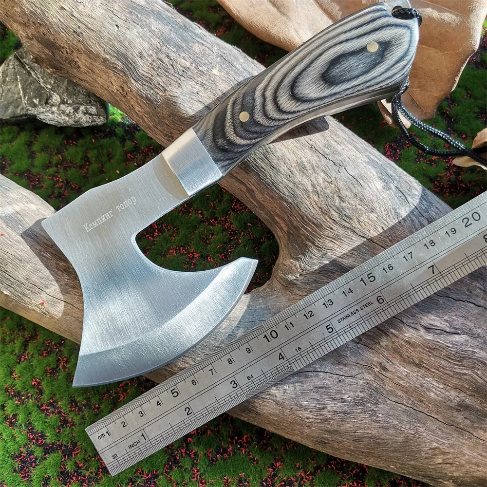 Wooden Handle Survival Axe, Stainless Steel Blade