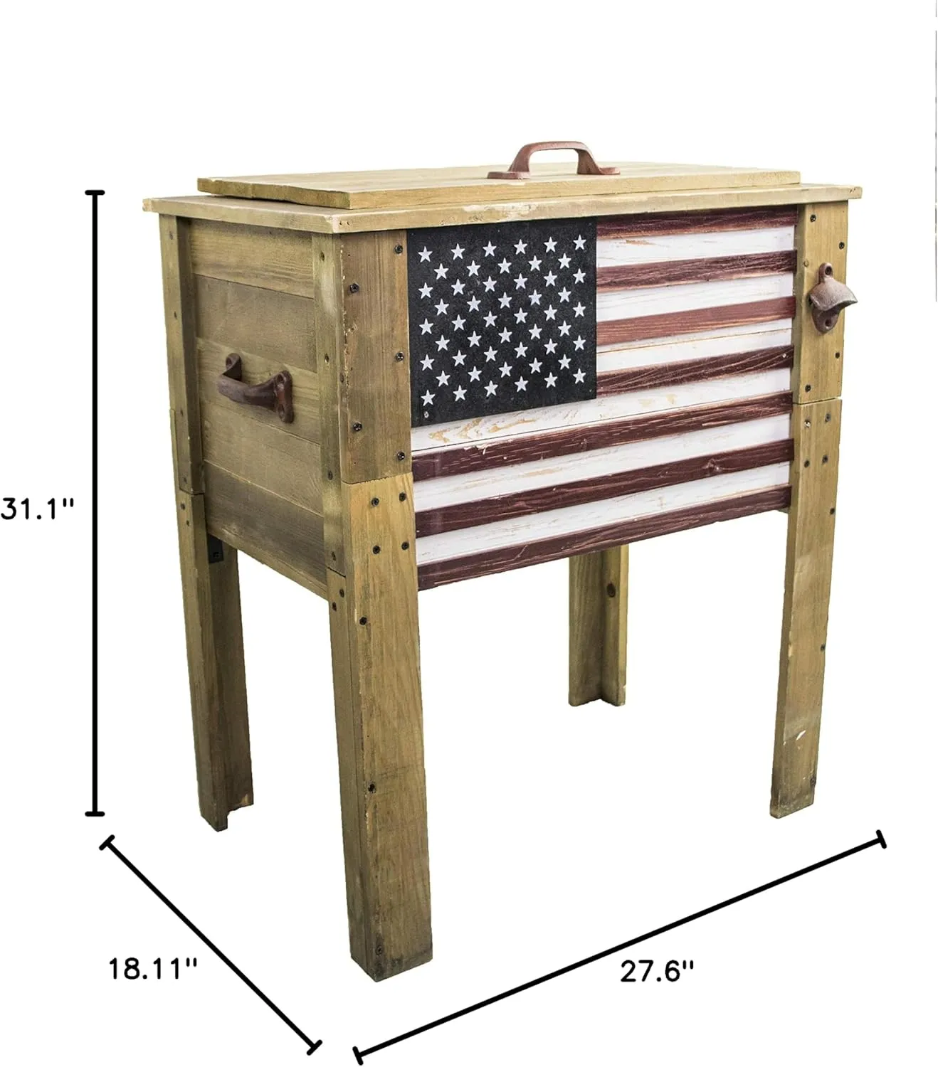 Wooden Patio Beverage Cooler for Porch, Deck or Patio - American Flag Design - 57 Qt - Backyard Expressions
