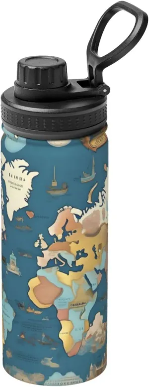 World Map pattern Sports Insulated Water Bottle - Premium 18 oz. Stainless Steel Hydration Bottle for Outdoor Enthusiasts