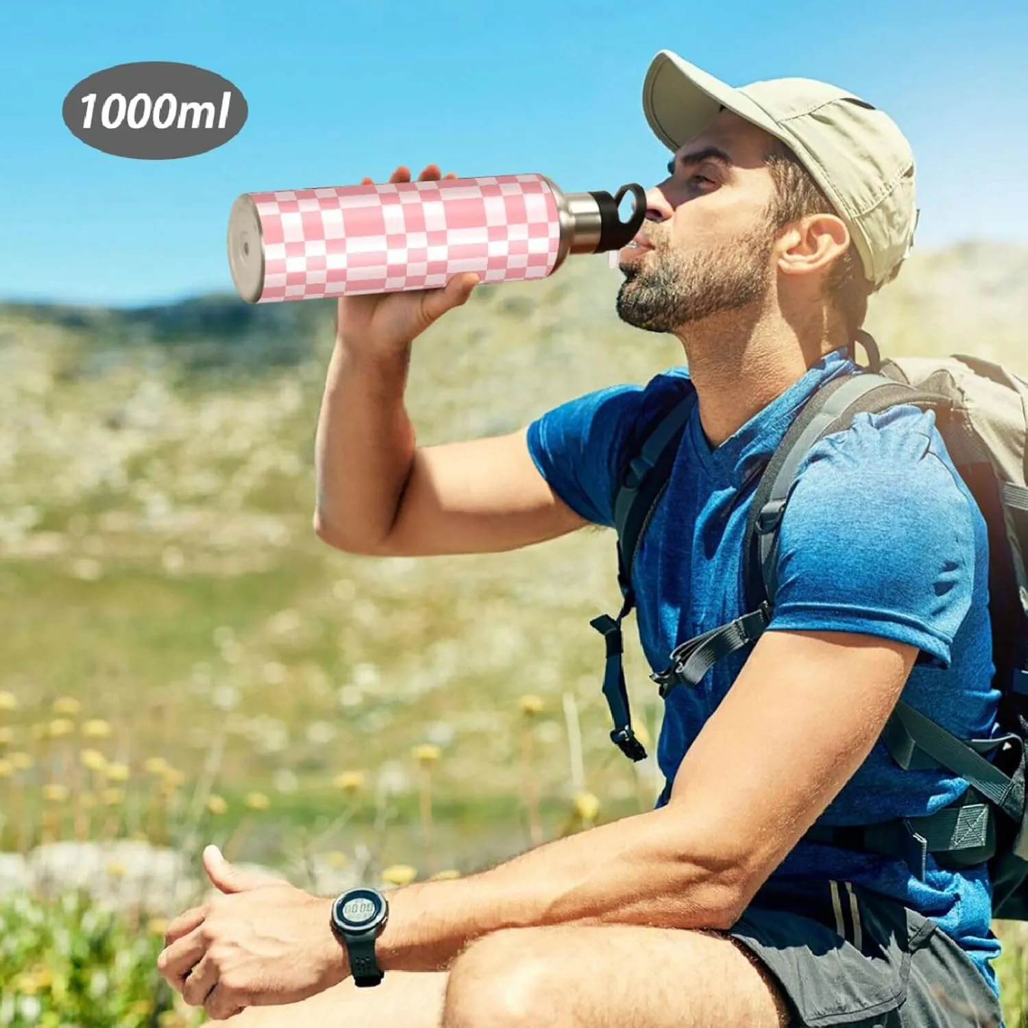Wusikd Bright Pink Chess Water Bottle with Straw Lid Double Wall Thermos Bottle Vacuum Insulated Flask Stainless Steel Water Bottle for Gym Outdoor 20 OZ