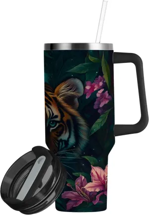 xigua 40 oz Beautiful Tiger Tumbler with Handle and Straw Lid, Stainless Steel Vacuum Insulated Sports Water Bottle, Keeps Cold or Hot Coffee Cup Travel Mug