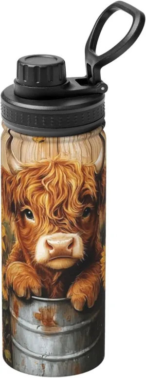 Yak Sunflower Pattern Sports Insulated Water Bottle 18oz Stainless Steel Metal Water Bottles with Handle and Spout Lid Reusable Leakproof Double Wall Water Flask for Men Women Travel Gym