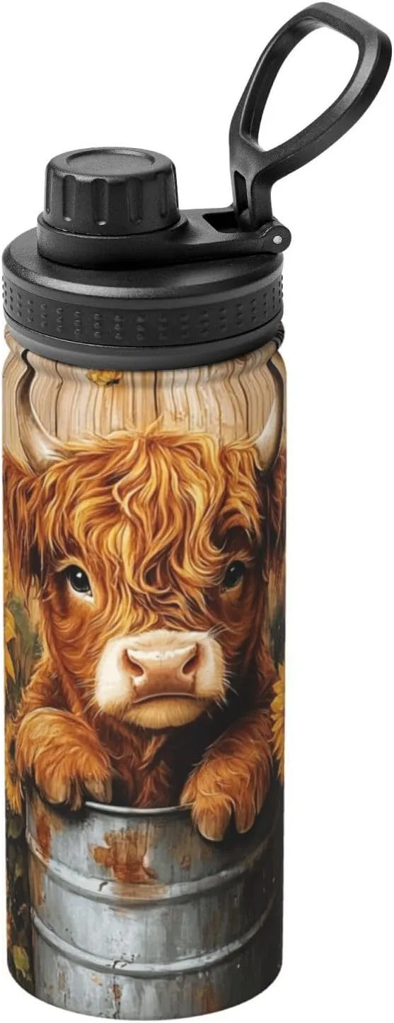 Yak Sunflower Pattern Sports Insulated Water Bottle 18oz Stainless Steel Metal Water Bottles with Handle and Spout Lid Reusable Leakproof Double Wall Water Flask for Men Women Travel Gym