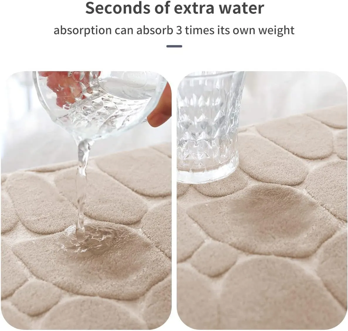 YIHOUSE Memory Foam Runner Rug, Cobblestone Bathroom Runner Rugs Super Water Absorbent Bath Mats for Bathroom Machine Washable Bath Rugs Runner for Hallway Bedroom Laundry Room(24 x47,Khaki)