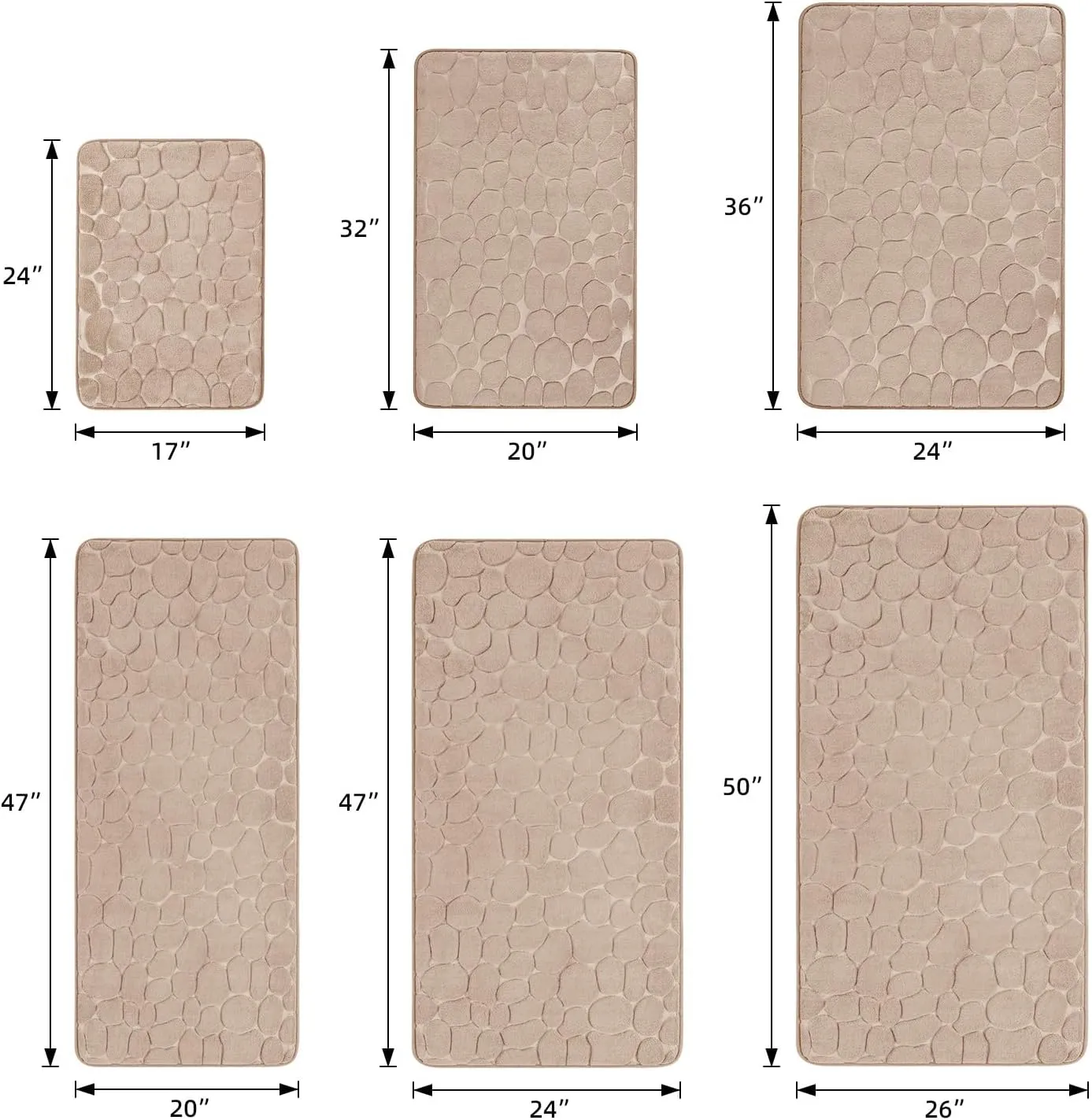 YIHOUSE Memory Foam Runner Rug, Cobblestone Bathroom Runner Rugs Super Water Absorbent Bath Mats for Bathroom Machine Washable Bath Rugs Runner for Hallway Bedroom Laundry Room(24 x47,Khaki)