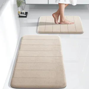Yimobra Bathroom Rugs Sets 2 Piece, Soft Absorbent Memory Foam Bath Mats Set, Dry Fast Bath Mat, Machine Washable Bath Rug Set for Bathroom, 17x24 31.5x19.8 Inches, Beige