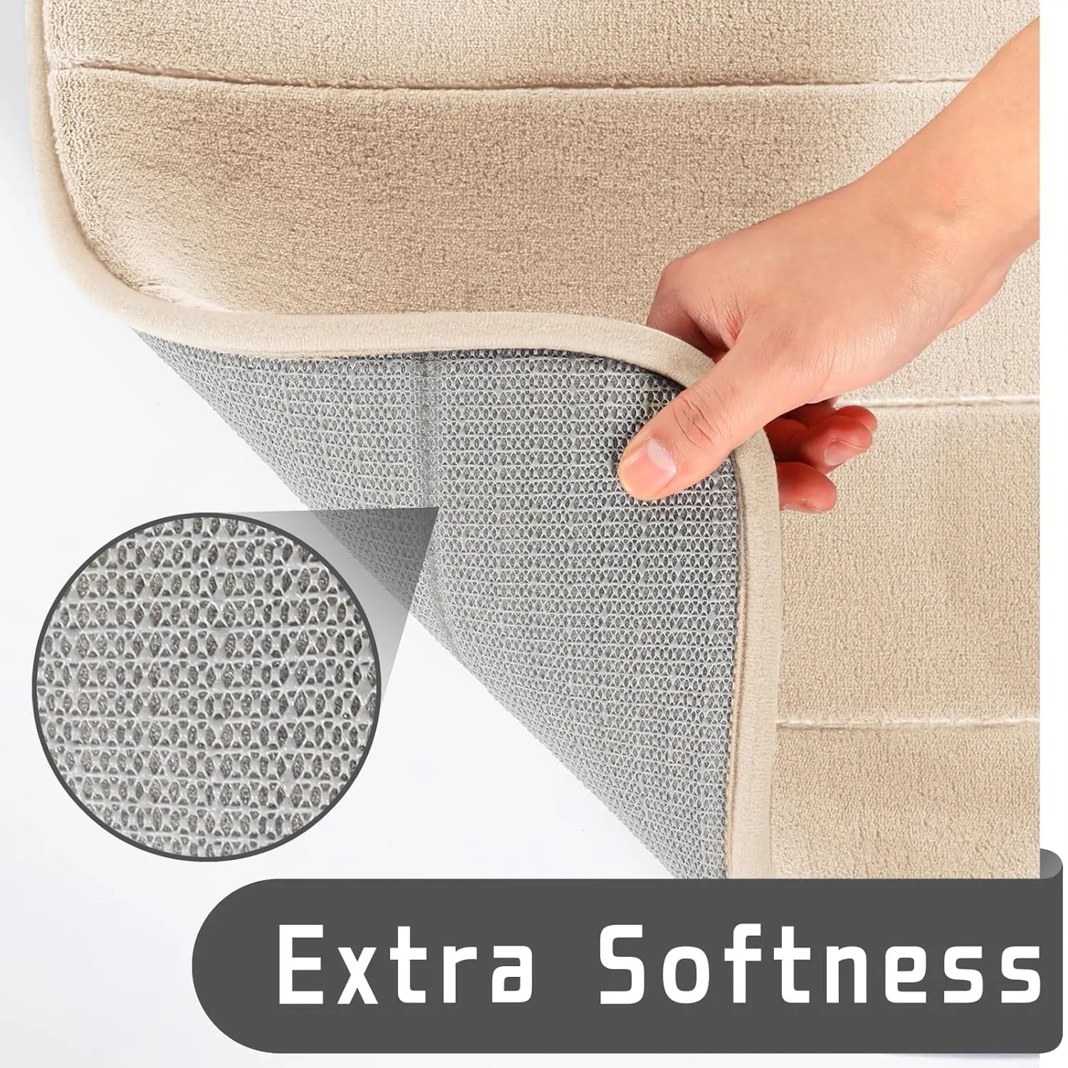 Yimobra Bathroom Rugs Sets 2 Piece, Soft Absorbent Memory Foam Bath Mats Set, Dry Fast Bath Mat, Machine Washable Bath Rug Set for Bathroom, 17x24 31.5x19.8 Inches, Beige