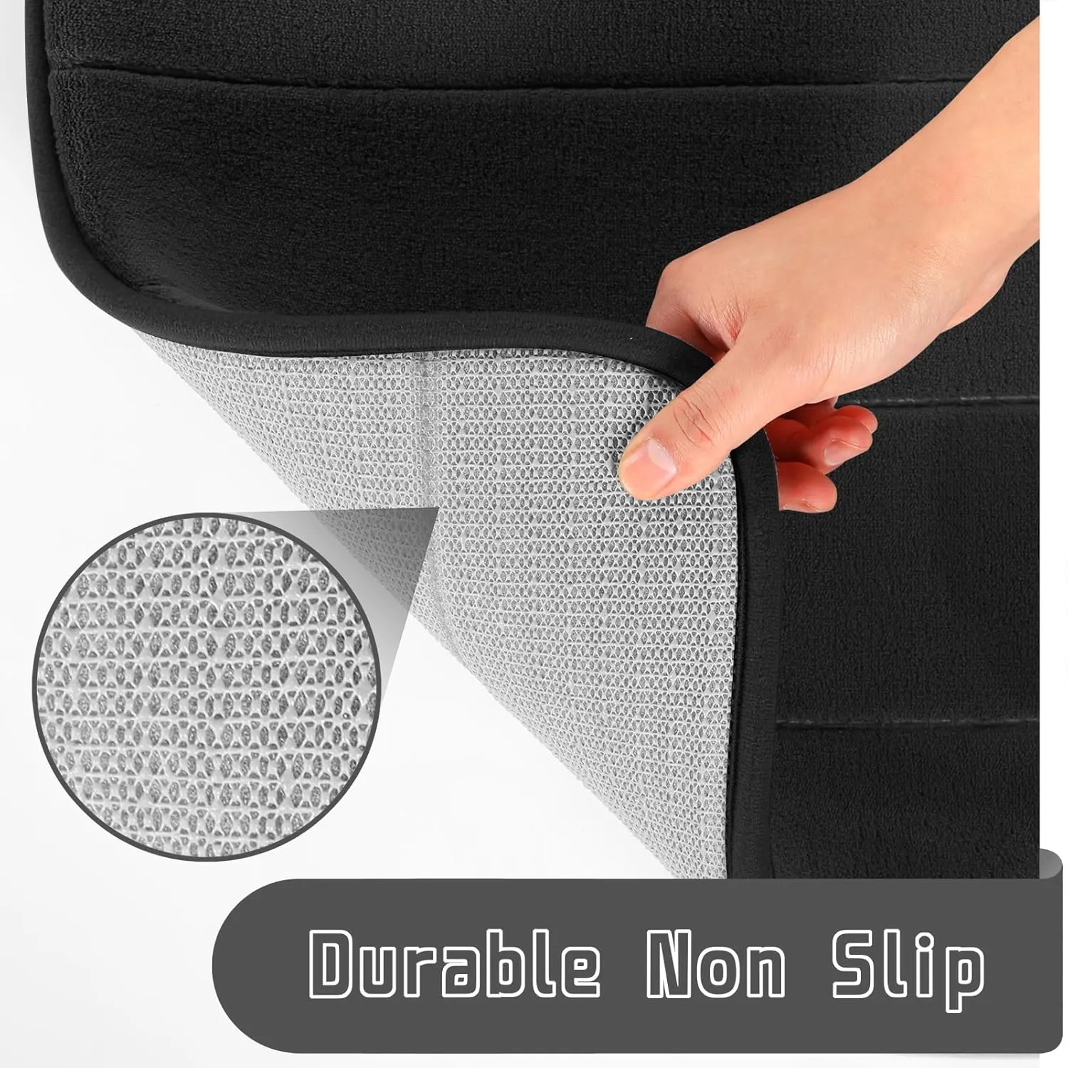 Yimobra Bathroom Rugs Sets 2 Piece, Soft Absorbent Memory Foam Bath Mats Set, Dry Fast Bath Mat, Machine Washable Bath Rug Set for Bathroom, 17x24 31.5x19.8 Inches, Black