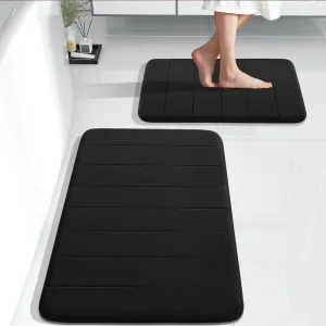 Yimobra Bathroom Rugs Sets 2 Piece, Soft Absorbent Memory Foam Bath Mats Set, Dry Fast Bath Mat, Machine Washable Bath Rug Set for Bathroom, 17x24 31.5x19.8 Inches, Black