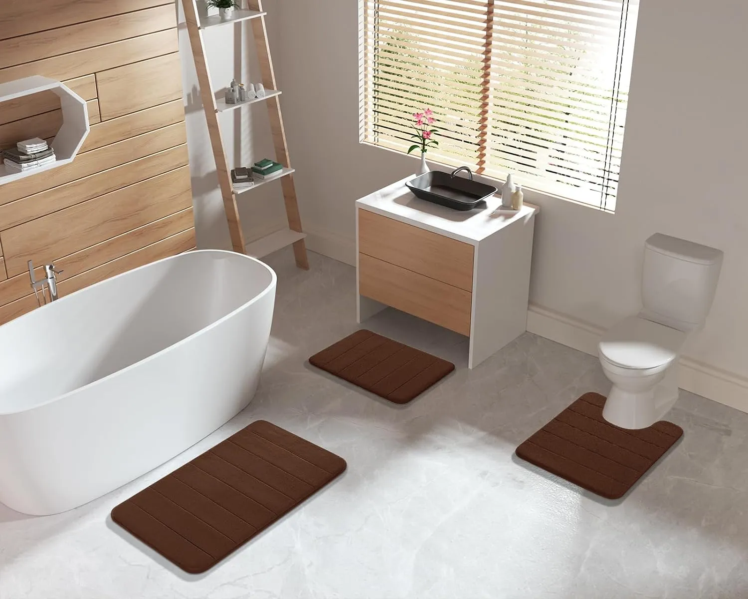 Yimobra Bathroom Rugs Sets 2 Piece, Soft Absorbent Memory Foam Bath Mats Set, Dry Fast Bath Mat, Machine Washable Bath Rug Set for Bathroom, 17x24 31.5x19.8 Inches, Brown