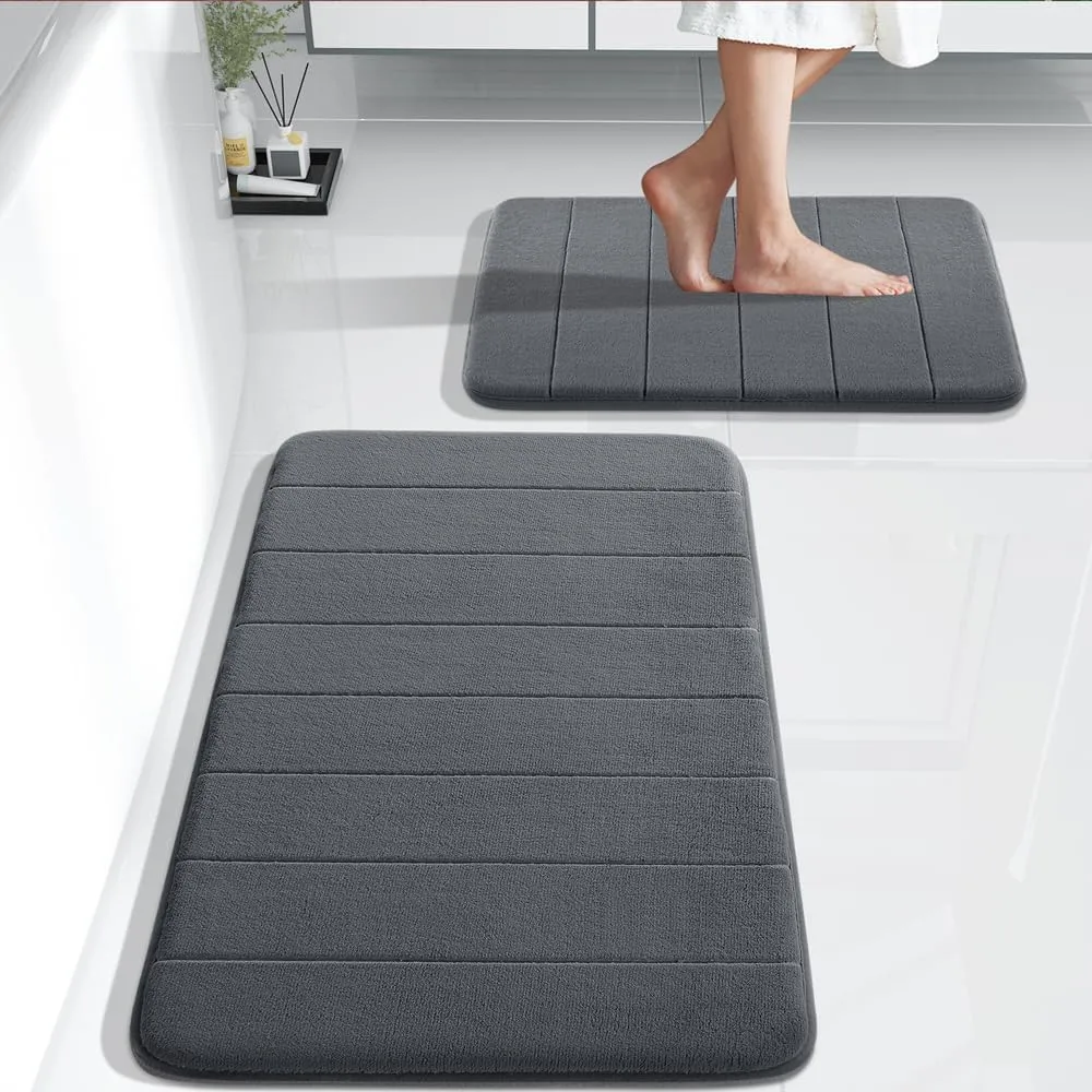 Yimobra Bathroom Rugs Sets 2 Piece, Soft Absorbent Memory Foam Bath Mats Set, Dry Fast Bath Mat, Machine Washable Bath Rug Set for Bathroom, 17x24 31.5x19.8 Inches, Dark Gray