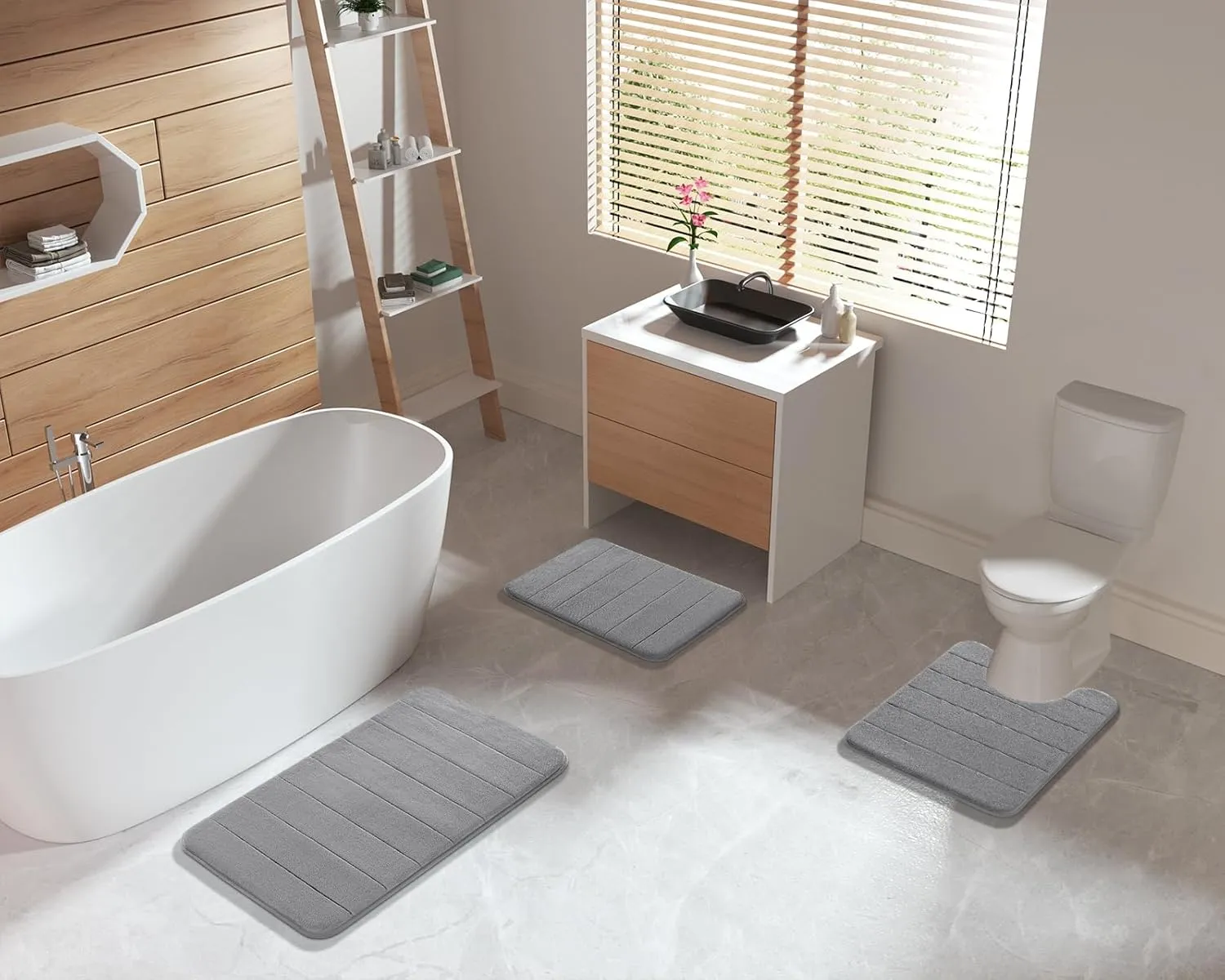 Yimobra Bathroom Rugs Sets 2 Piece, Soft Absorbent Memory Foam Bath Mats Set, Dry Fast Bath Mat, Machine Washable Bath Rug Set for Bathroom, 17x24 31.5x19.8 Inches, Gray