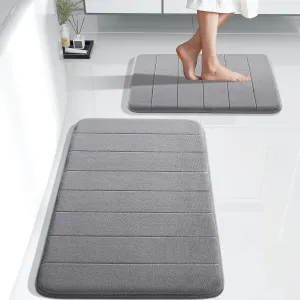 Yimobra Bathroom Rugs Sets 2 Piece, Soft Absorbent Memory Foam Bath Mats Set, Dry Fast Bath Mat, Machine Washable Bath Rug Set for Bathroom, 17x24 31.5x19.8 Inches, Gray