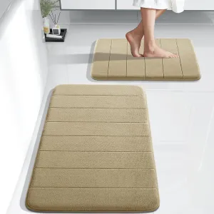 Yimobra Bathroom Rugs Sets 2 Piece, Soft Absorbent Memory Foam Bath Mats Set, Dry Fast Bath Mat, Machine Washable Bath Rug Set for Bathroom, 17x24 31.5x19.8 Inches, Pale Khaki