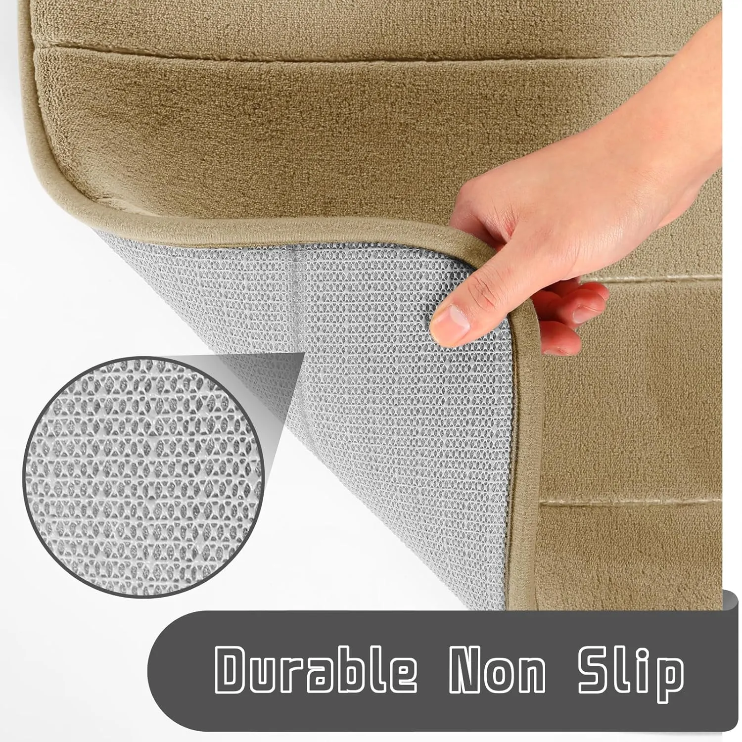 Yimobra Bathroom Rugs Sets 2 Piece, Soft Absorbent Memory Foam Bath Mats Set, Dry Fast Bath Mat, Machine Washable Bath Rug Set for Bathroom, 17x24 31.5x19.8 Inches, Pale Khaki