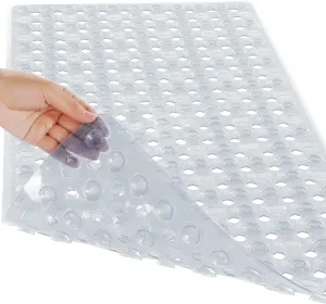 Yimobra Bathtub Shower Mat 27.5 x 15.5, Non Slip Bath Mats for Tub Floor with Drain Hole and Suction Cups, Soft on Feet, Machine Washable, Easy Dry, Clear