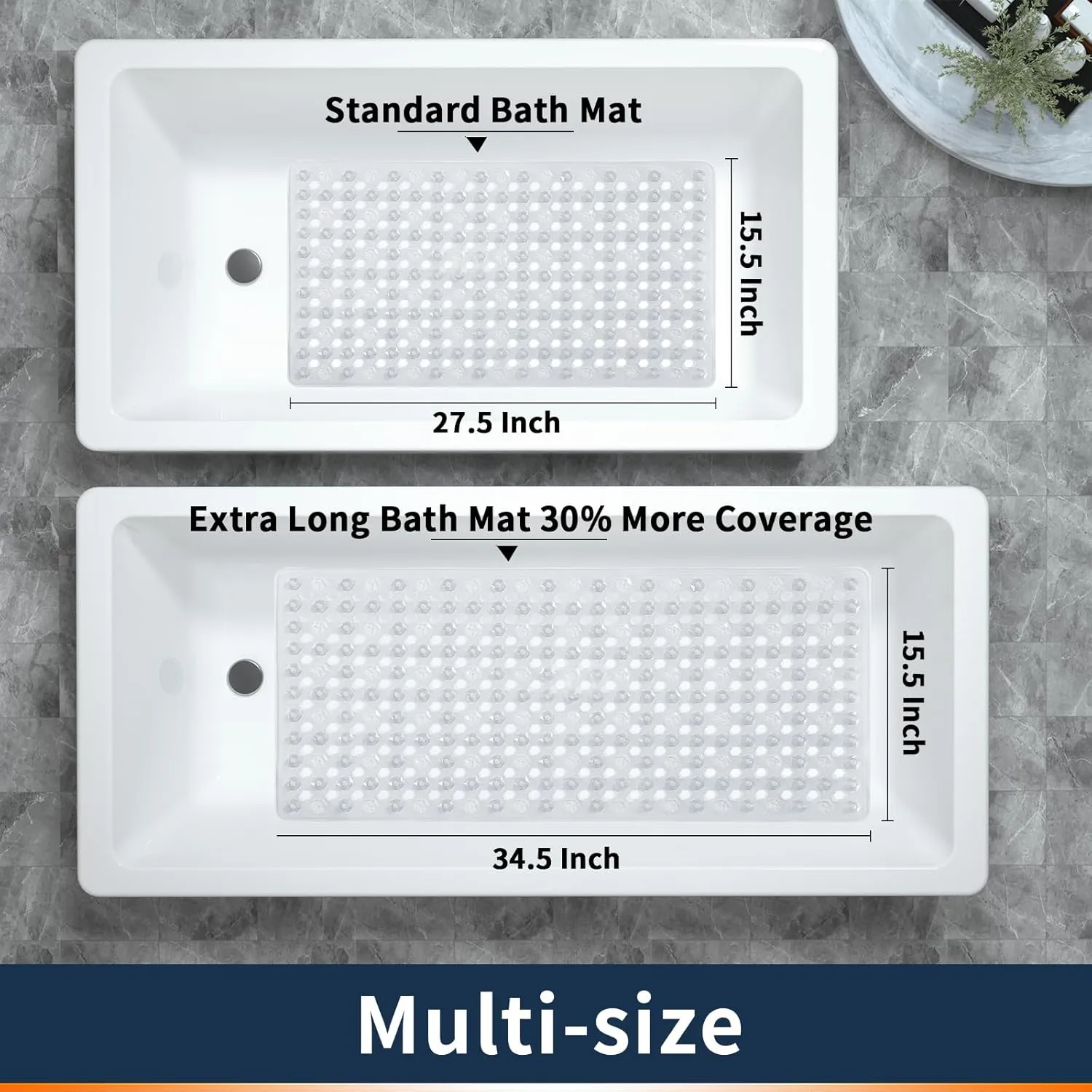 Yimobra Bathtub Shower Mat 27.5 x 15.5, Non Slip Bath Mats for Tub Floor with Drain Hole and Suction Cups, Soft on Feet, Machine Washable, Easy Dry, Clear