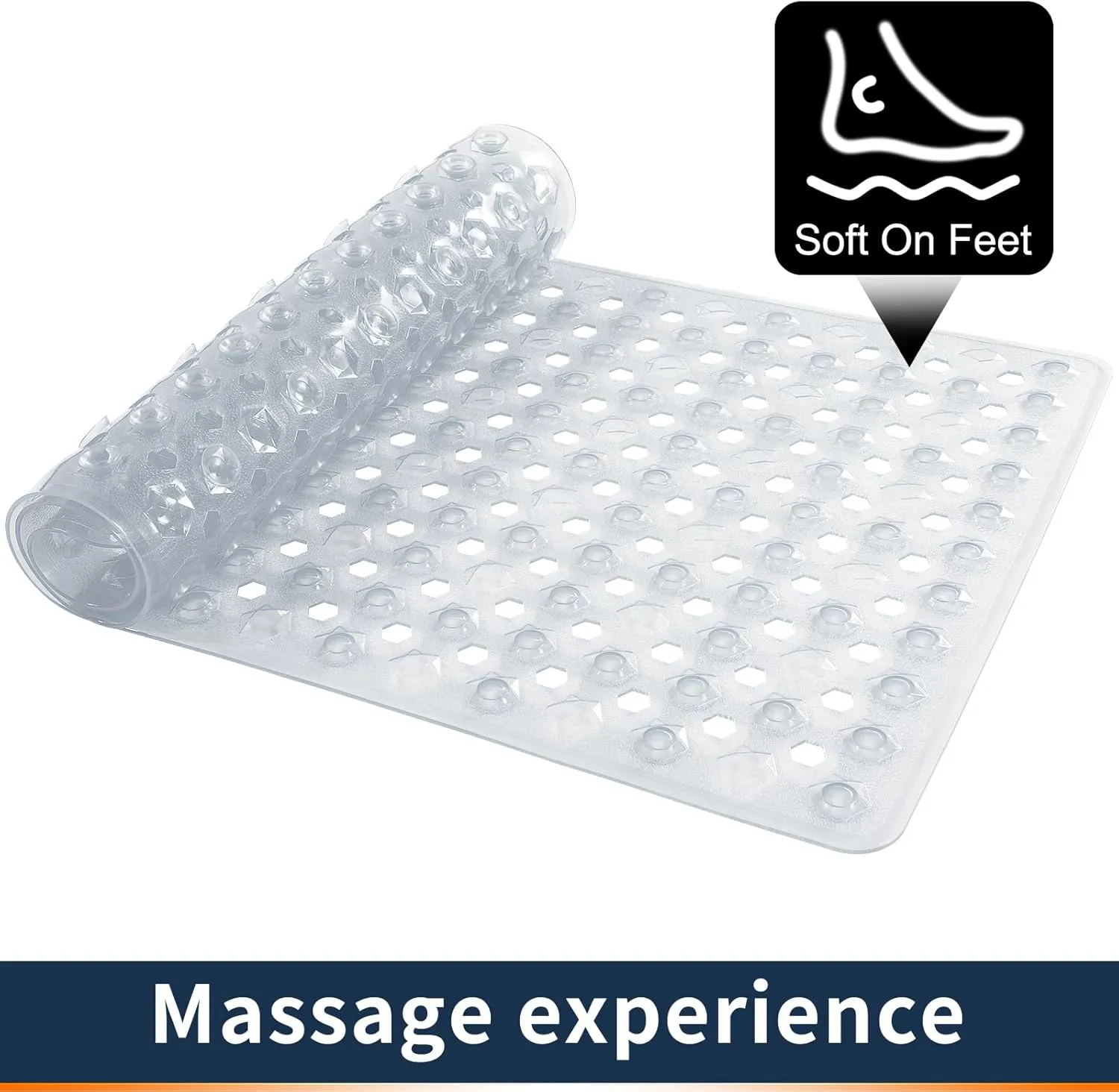 Yimobra Bathtub Shower Mat 27.5 x 15.5, Non Slip Bath Mats for Tub Floor with Drain Hole and Suction Cups, Soft on Feet, Machine Washable, Easy Dry, Clear