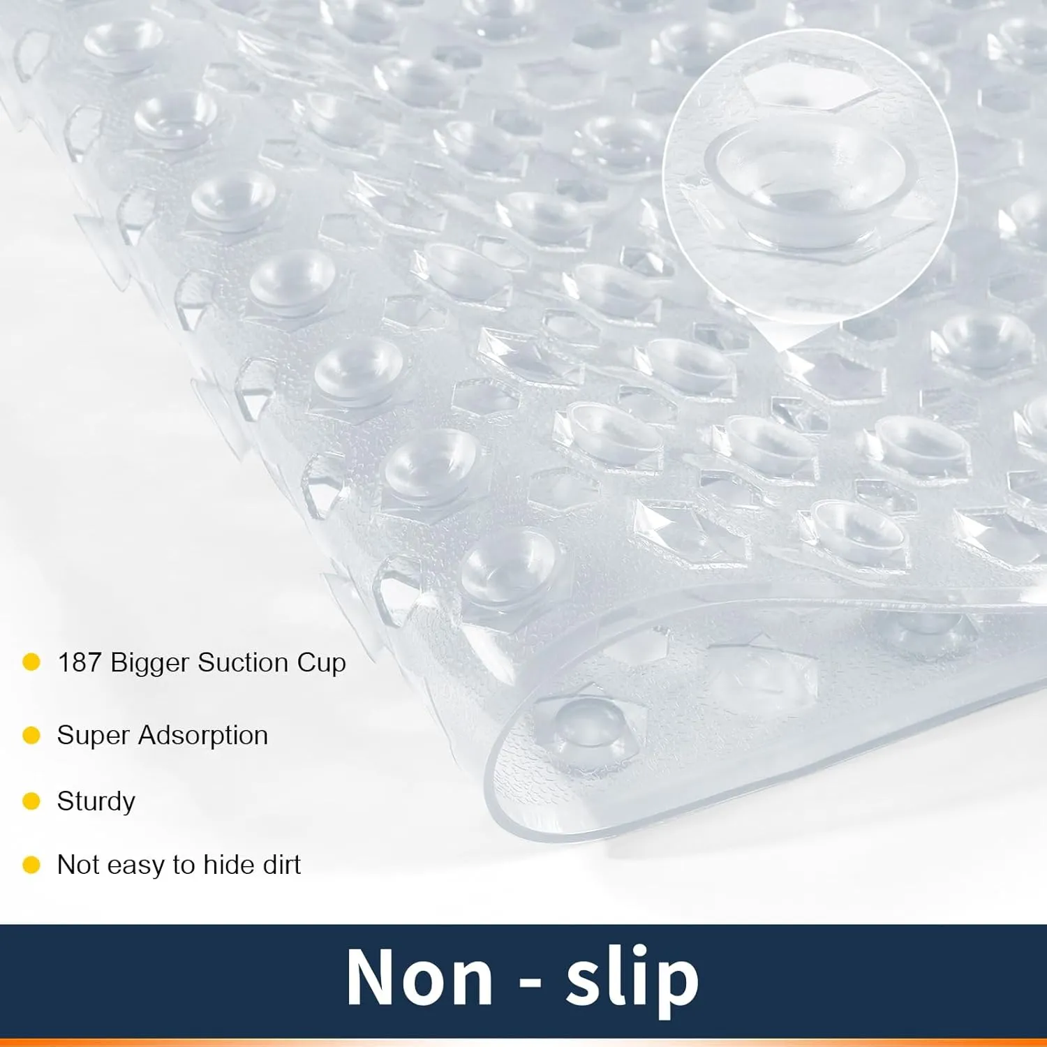 Yimobra Bathtub Shower Mat 27.5 x 15.5, Non Slip Bath Mats for Tub Floor with Drain Hole and Suction Cups, Soft on Feet, Machine Washable, Easy Dry, Clear