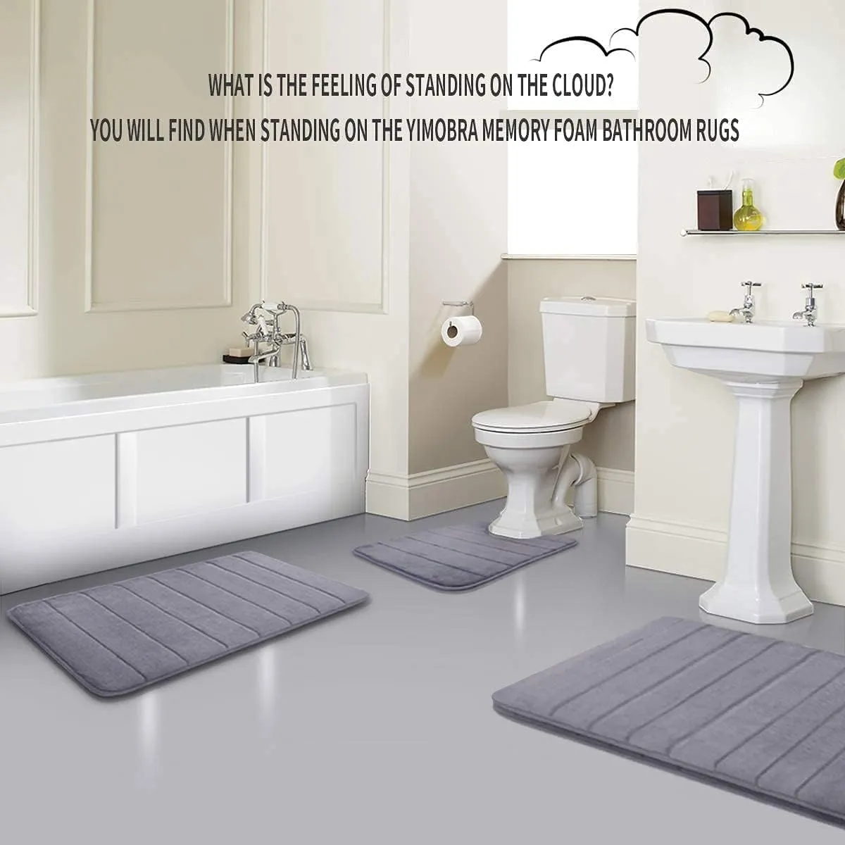 Yimobra Memory Foam Bath Mat Large Size 36.2 x 24 Inches, Soft and Comfortable, Super Water Absorption, Non-Slip, Thick, Machine Wash, Easier to Dry for Bathroom Floor Rug, Gray