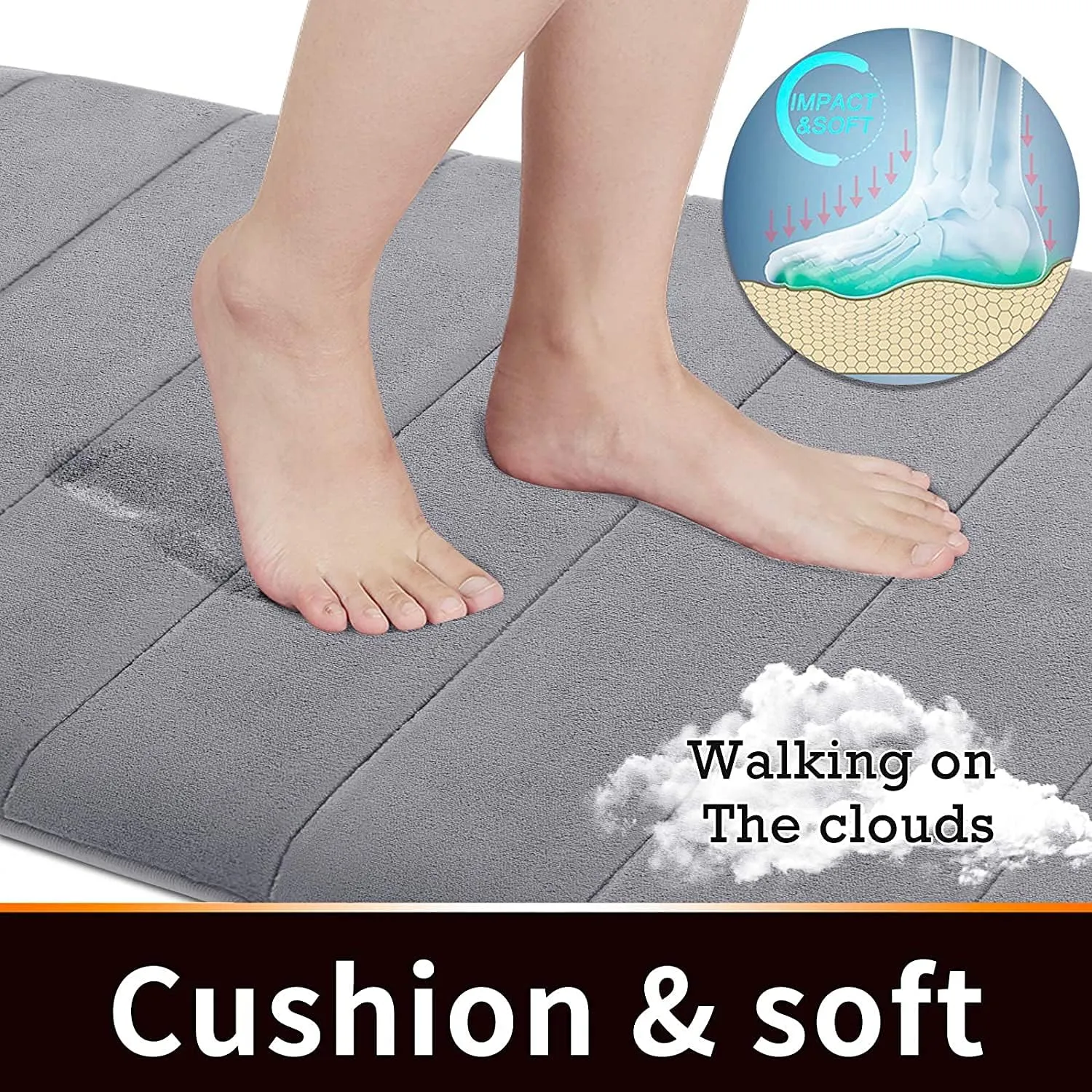 Yimobra Memory Foam Bath Mat Large Size 36.2 x 24 Inches, Soft and Comfortable, Super Water Absorption, Non-Slip, Thick, Machine Wash, Easier to Dry for Bathroom Floor Rug, Gray