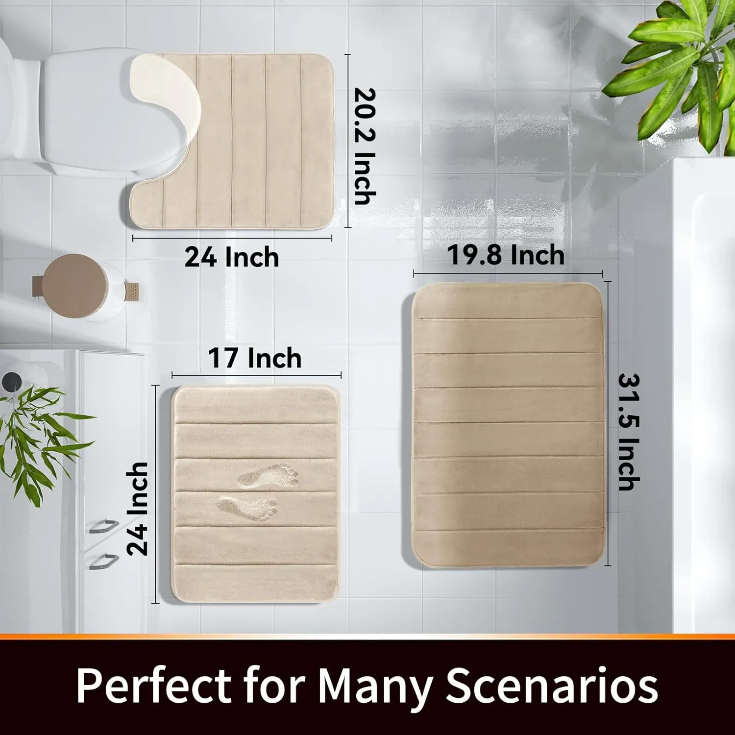 Yimobra Memory Foam Bath Mat Rug, 24 x 17 Inches, Comfortable, Soft, Non-Slip, Super Absorbent, Quick Drying Bathroom Rug for Floor, Tub & Shower, Machine Washable, Thick, Beige
