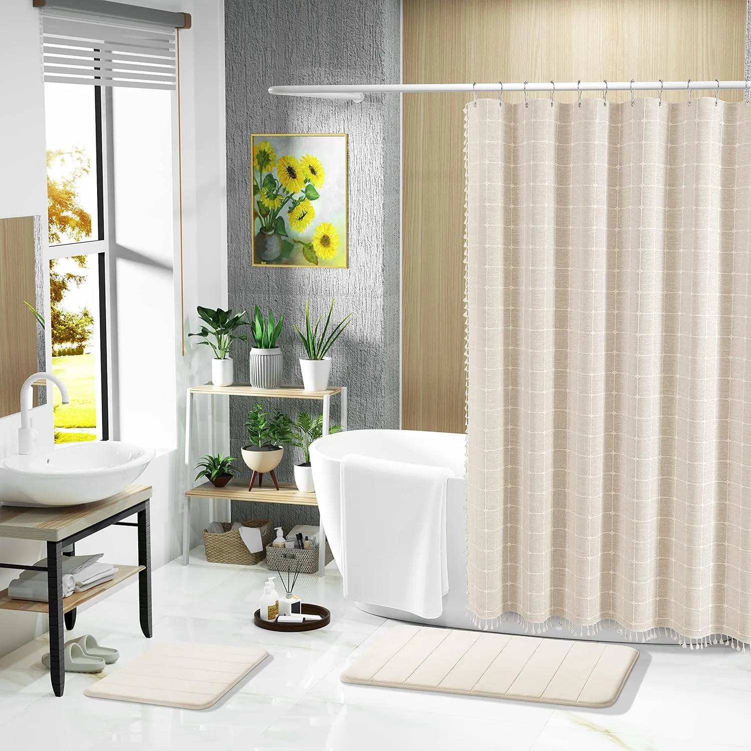 Yimobra Memory Foam Bath Mat Rug, 24 x 17 Inches, Comfortable, Soft, Non-Slip, Super Absorbent, Quick Drying Bathroom Rug for Floor, Tub & Shower, Machine Washable, Thick, Cream