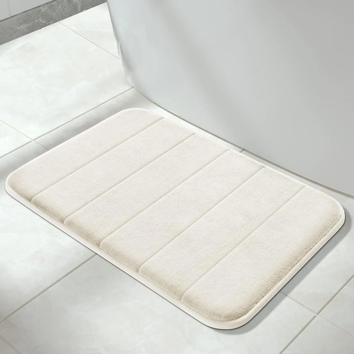 Yimobra Memory Foam Bath Mat Rug, 24 x 17 Inches, Comfortable, Soft, Non-Slip, Super Absorbent, Quick Drying Bathroom Rug for Floor, Tub & Shower, Machine Washable, Thick, Cream