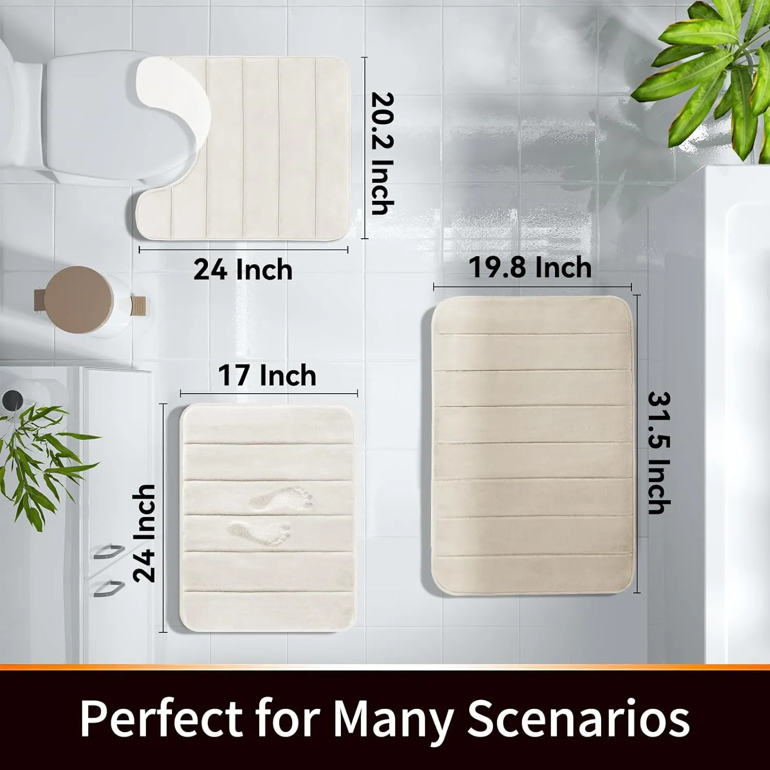 Yimobra Memory Foam Bath Mat Rug, 24 x 17 Inches, Comfortable, Soft, Non-Slip, Super Absorbent, Quick Drying Bathroom Rug for Floor, Tub & Shower, Machine Washable, Thick, Cream
