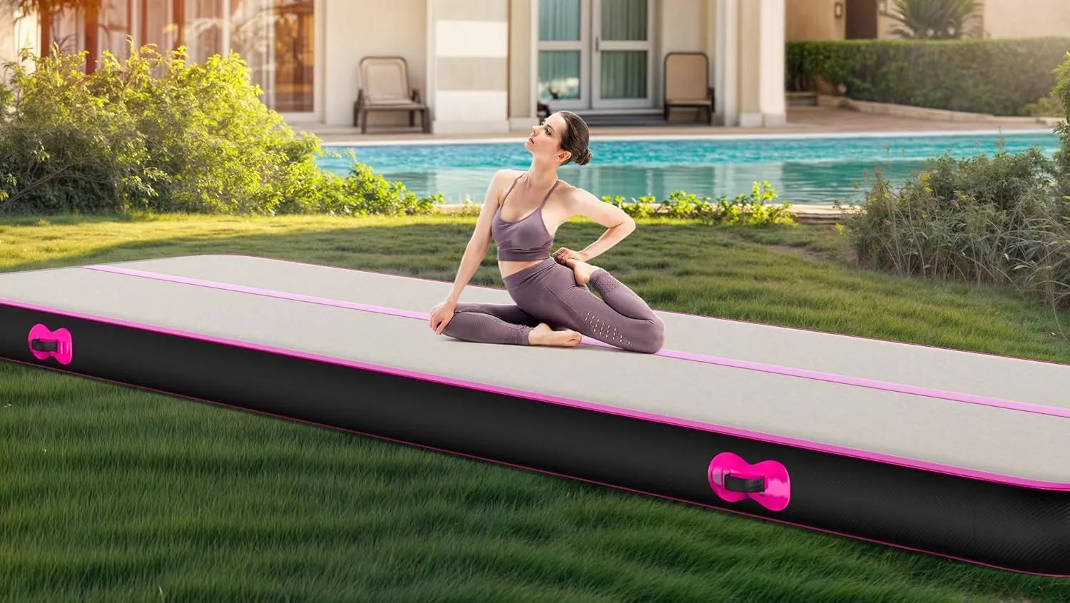 YITAHOME Air Gymnastics Mat 10ft/13ft/16ft/20ft Tumble Track Mat 4/8 Inches Thick Inflatable Tumbling Mat with Electric Pump & Carry Bag for Home Use/Tumble/Gym/Training/Cheerleading/Park/Water